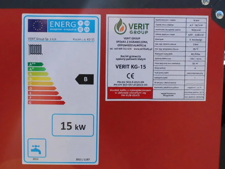 Kocioł piec z podajnikiem na ekogoszek KG Verit Pleszew Producent Kotły 10kW 15kW 20kW 25kW 30kW 35kW atest certyfikat 5 klasa i ecodesign (1) etykieta tabliczka.jpg